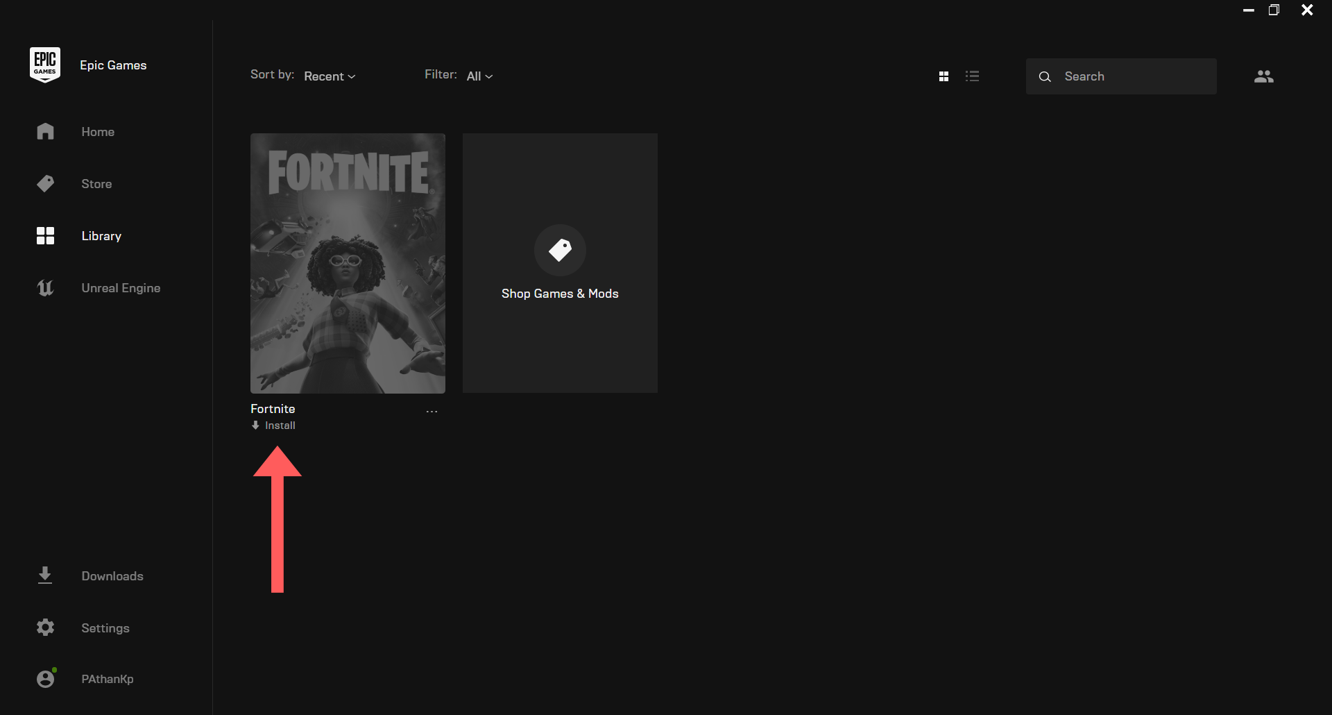 Click on Install under Fortnite Thumbnail