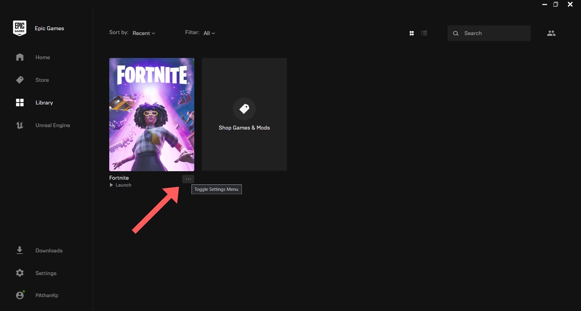 Click on Fortnite Settings Menu