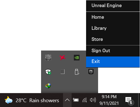 Exit Epic Games Launcher from Taskbar